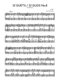12 Duos N°8 Allegro, arrangé pour piano - W.A. Mozart
